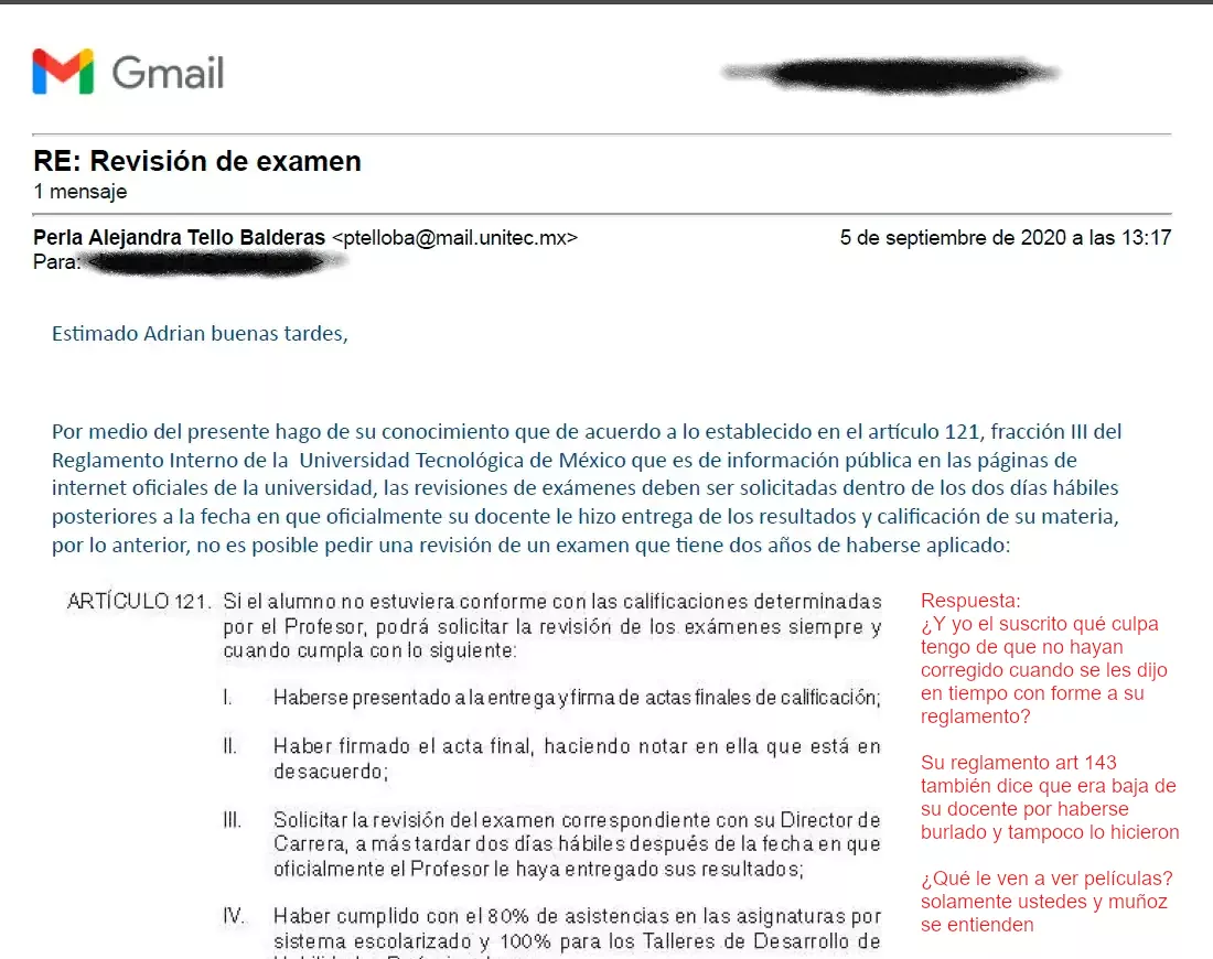 reglamento unitec no cumple